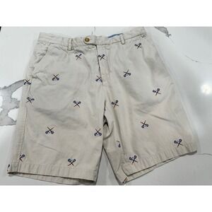 J McLaughlin Mens Shorts Size 34 Khaki Embroidered Lacrosse Sticks Casual